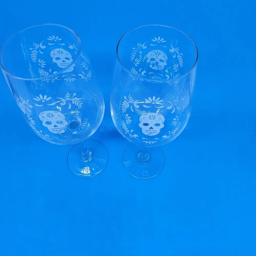 Sugar Skull Day Of The Dead Set Of 2 Clear With White Skull 9